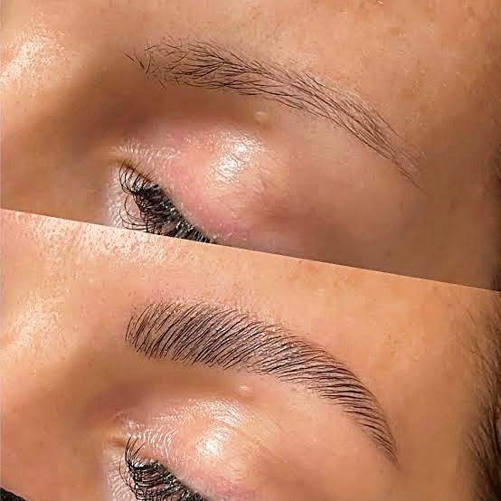 Before and after brow tinting results at Love Thy Skin